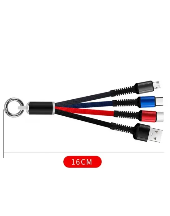Omarı Işıklı 3-in-1 USB Şarj Kablosu - MİKRO, TYPE-C ve İphone Uyumlu