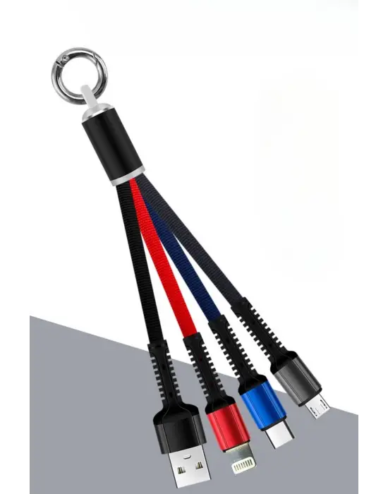 Omarı Işıklı 3-in-1 USB Şarj Kablosu - MİKRO, TYPE-C ve İphone Uyumlu