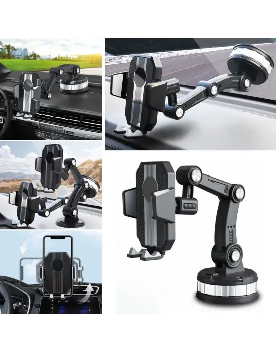 BUFFER® Jel Vantuzlu Cama Takılabilen Güçlü 360 Derece Dönebilen Ayarlanabilir Araç Içi Vantuzlu Telefon Tutucu