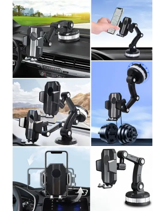 BUFFER® Jel Vantuzlu Cama Takılabilen Güçlü 360 Derece Dönebilen Ayarlanabilir Araç Içi Vantuzlu Telefon Tutucu