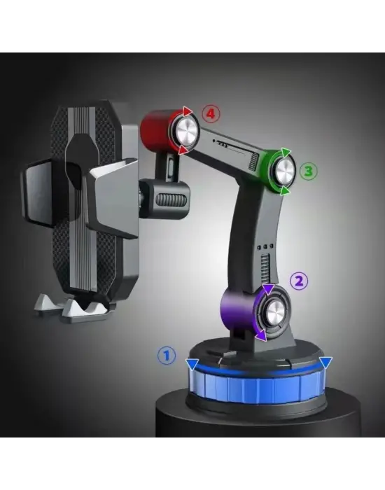 BUFFER® Jel Vantuzlu Cama Takılabilen Güçlü 360 Derece Dönebilen Ayarlanabilir Araç Içi Vantuzlu Telefon Tutucu