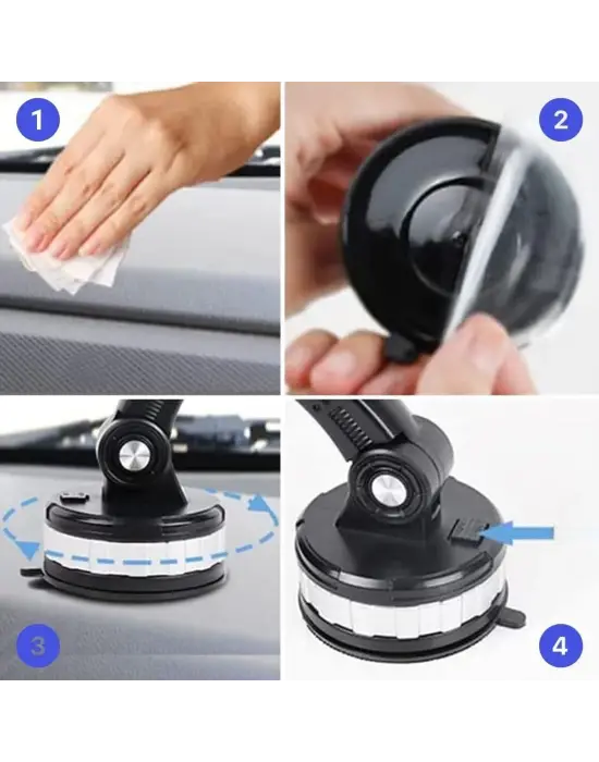 BUFFER® Jel Vantuzlu Cama Takılabilen Güçlü 360 Derece Dönebilen Ayarlanabilir Araç Içi Vantuzlu Telefon Tutucu