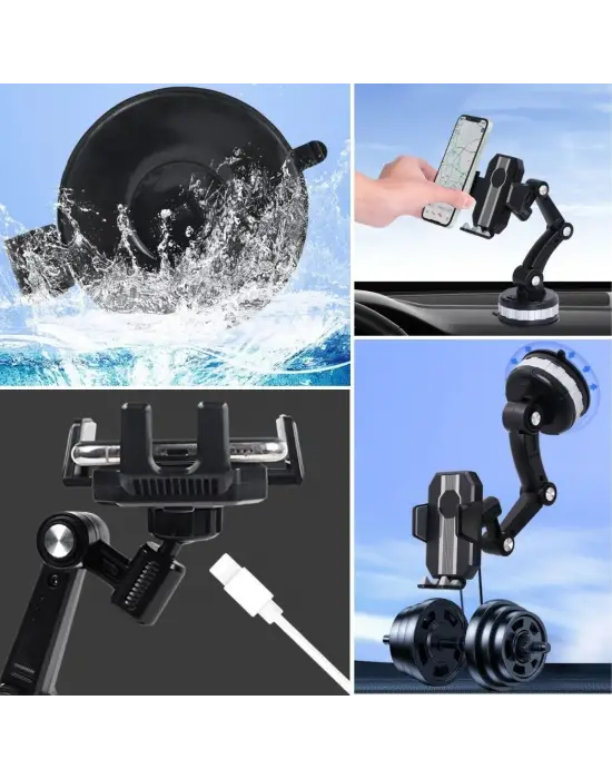 BUFFER® Jel Vantuzlu Cama Takılabilen Güçlü 360 Derece Dönebilen Ayarlanabilir Araç Içi Vantuzlu Telefon Tutucu