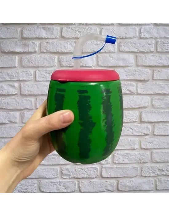 Omarı Karpuz Desenli Kendiliğinden Pipetli 900 ml Suluk