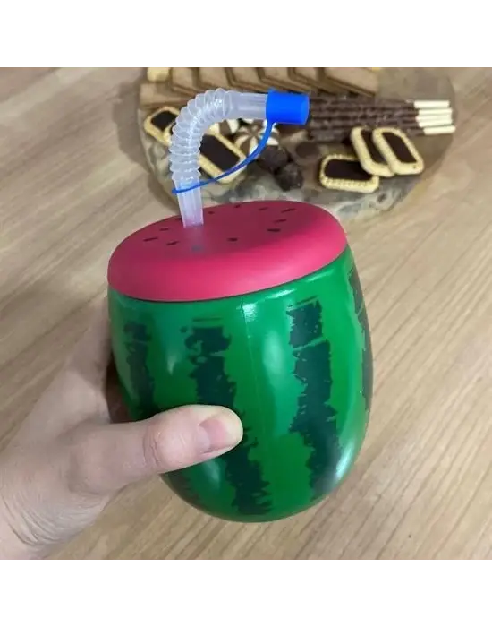 Omarı Karpuz Desenli Kendiliğinden Pipetli 900 ml Suluk