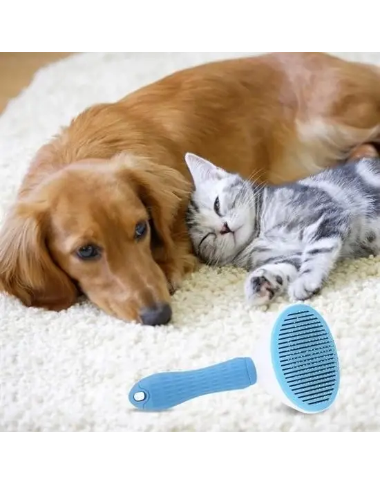 Omarı Ergonomik Saplı Tüy Toplayıcı Evcil Hayvan Tarağı - Mavi