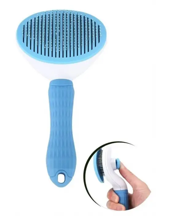 Omarı Ergonomik Saplı Tüy Toplayıcı Evcil Hayvan Tarağı - Mavi