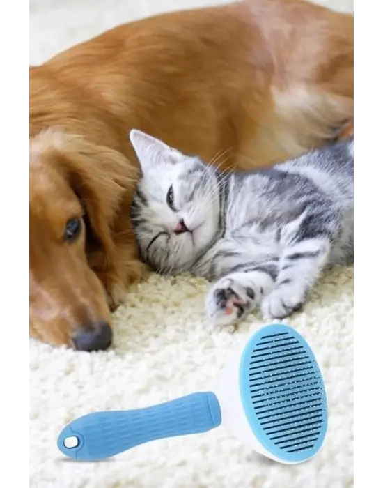 Omarı Ergonomik Saplı Tüy Toplayıcı Evcil Hayvan Tarağı - Mavi