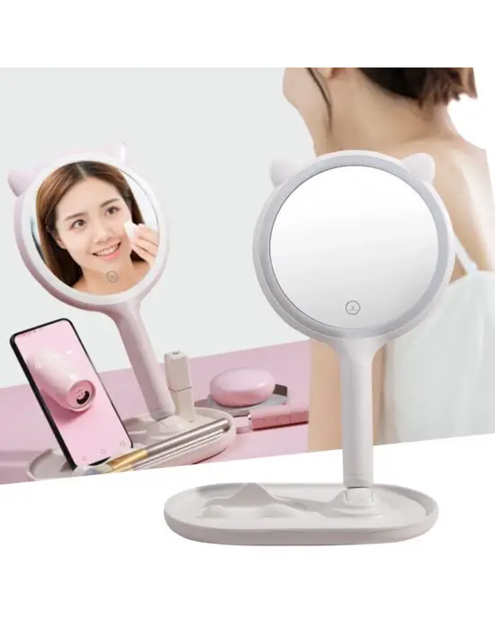 Omarı Yuvarlak Dokunmatik Led Ayarlı Masa Üstü Makyaj Aynası