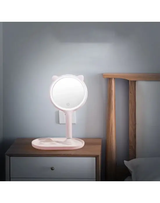 Omarı Yuvarlak Dokunmatik Led Ayarlı Masa Üstü Makyaj Aynası