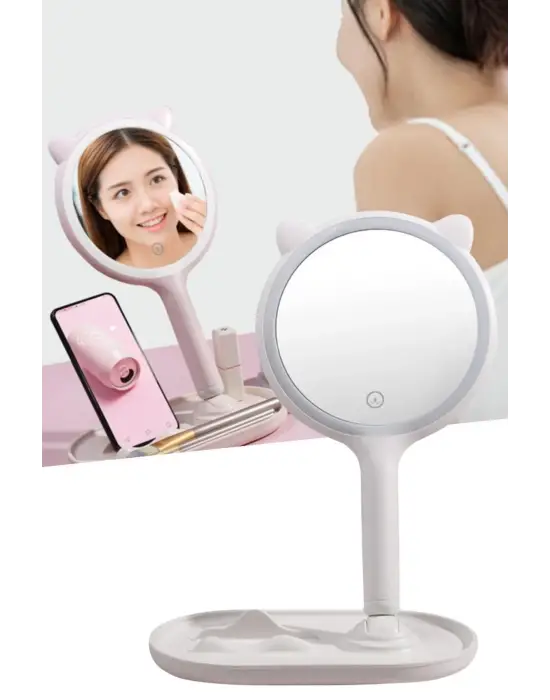Omarı Yuvarlak Dokunmatik Led Ayarlı Masa Üstü Makyaj Aynası