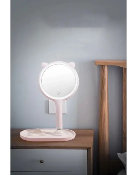 Omarı Yuvarlak Dokunmatik Led Ayarlı Masa Üstü Makyaj Aynası