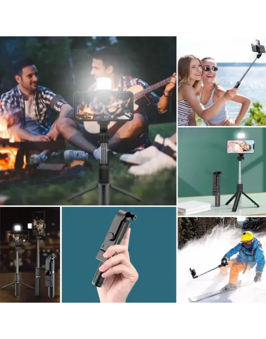 Omarı Kendiliğinden Işıklı Kablosuz Selfie Çubuğu