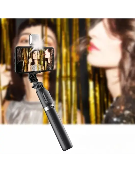 Omarı Kendiliğinden Işıklı Kablosuz Selfie Çubuğu