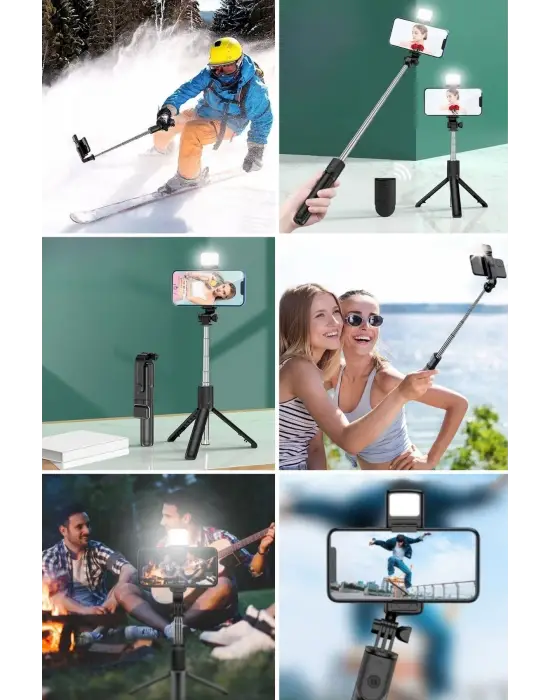 Omarı Kendiliğinden Işıklı Kablosuz Selfie Çubuğu