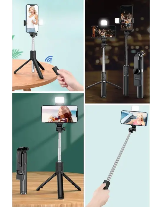 Omarı Kendiliğinden Işıklı Kablosuz Selfie Çubuğu
