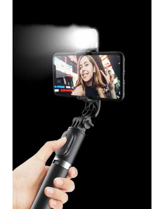 Omarı Kendiliğinden Işıklı Kablosuz Selfie Çubuğu
