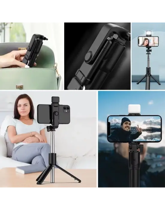 Omarı Selfie Çubuğu ile Aydınlatmalı ve Uzayabilen Tripod.