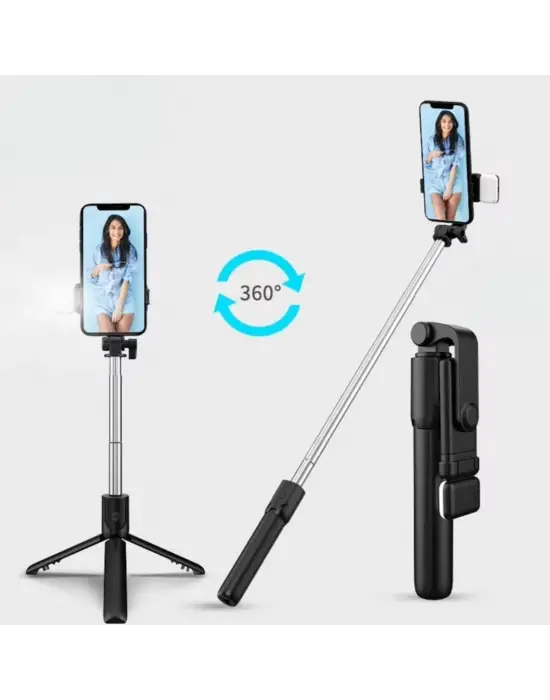 Omarı Selfie Çubuğu ile Aydınlatmalı ve Uzayabilen Tripod.