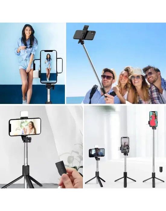 Omarı Selfie Çubuğu ile Aydınlatmalı ve Uzayabilen Tripod.