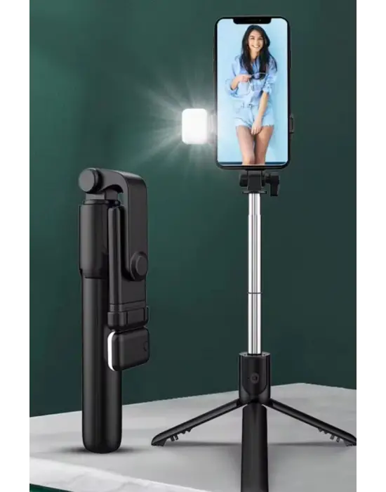 Omarı Selfie Çubuğu ile Aydınlatmalı ve Uzayabilen Tripod.