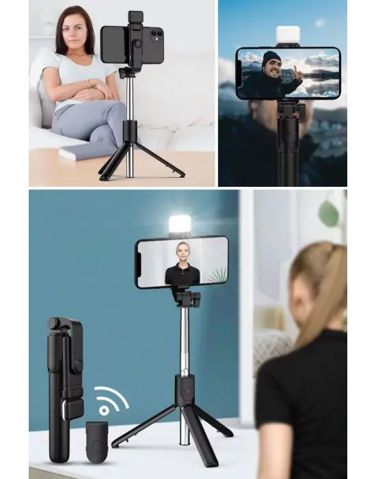 Omarı Selfie Çubuğu ile Aydınlatmalı ve Uzayabilen Tripod.