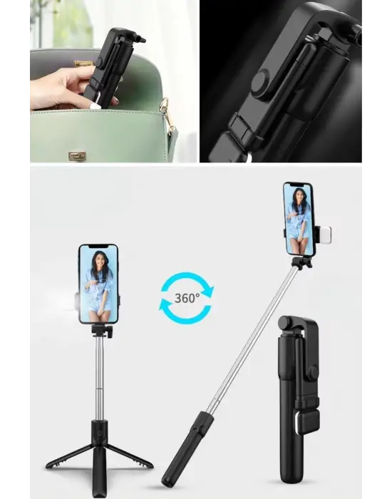 Omarı Selfie Çubuğu ile Aydınlatmalı ve Uzayabilen Tripod.
