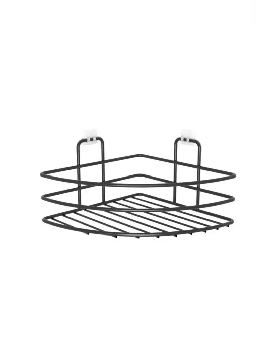 Omarı Kendiliğinden Yapışkanlı Banyo Askı Köşe Şampuanlık - Siyah