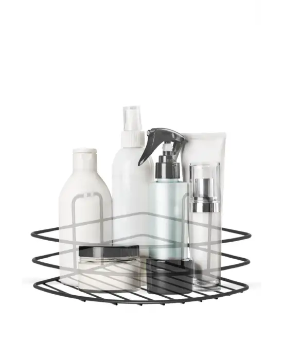 Omarı Kendiliğinden Yapışkanlı Banyo Askı Köşe Şampuanlık - Siyah