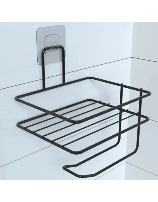 Omarı Modern Siyah Metal Tuvalet Kağıdı Tutacağı ve Yedek Raf