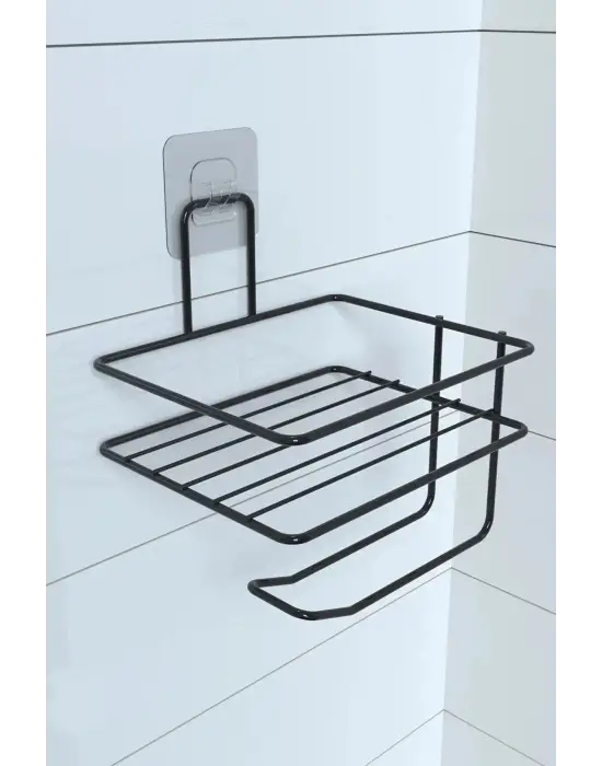 Omarı Modern Siyah Metal Tuvalet Kağıdı Tutacağı ve Yedek Raf
