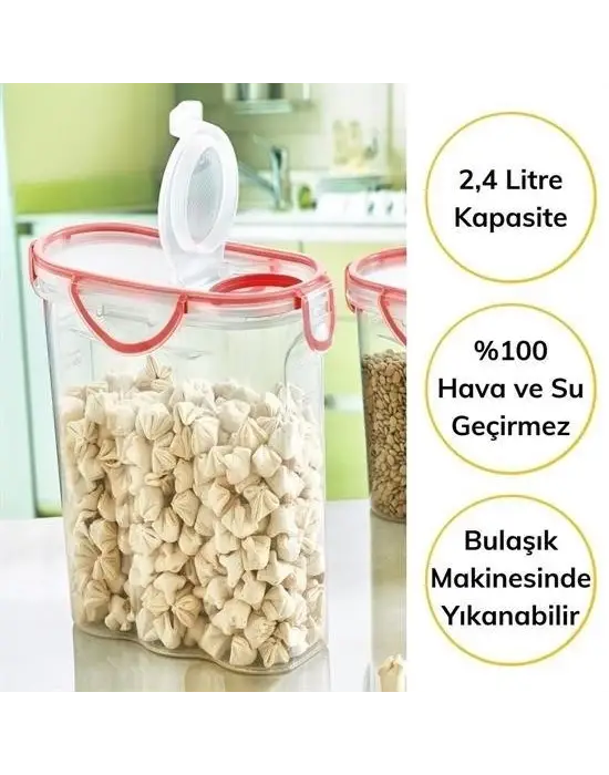 Omarı Su ve Hava Geçirmez Contalı 2,4 Litre Erzak Saklama Kabı