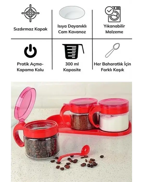 Omarı Hava Sızdırmaz Kapaklı Baharatlık Seti