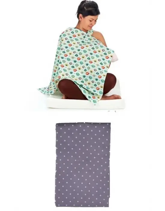 Omarı Pratik Bebek Emzirme Önlüğü Gri Puantiyeli