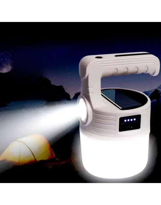 Omarı Güneş Enerjili Kamp Lambası - Lümen Süper Parlak ve Şarj Edilebilir El Feneri