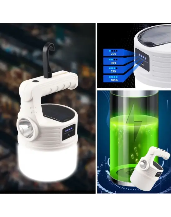 Omarı Güneş Enerjili Kamp Lambası - Lümen Süper Parlak ve Şarj Edilebilir El Feneri