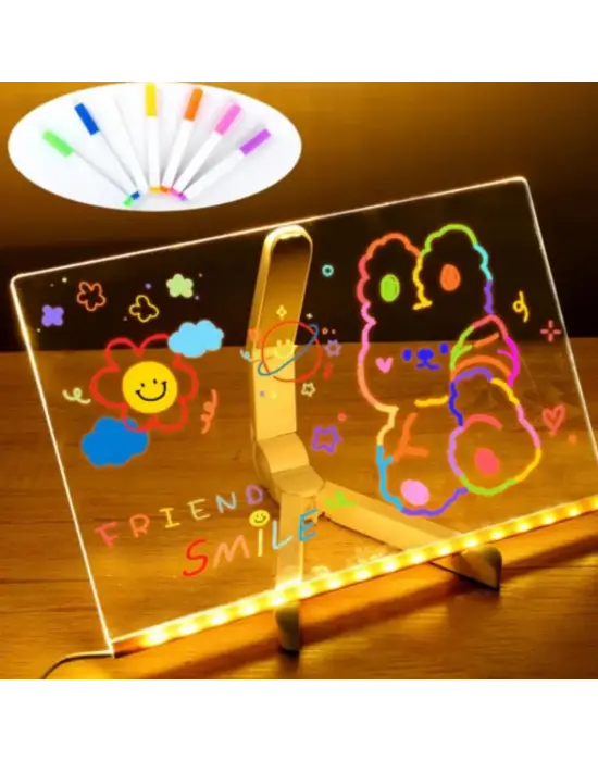 BUFFER® LED Işıklı Kendiliğinden Renkli Fosforlu Kalemli Dikdörtgen Yazı Panosu 20x30 cm