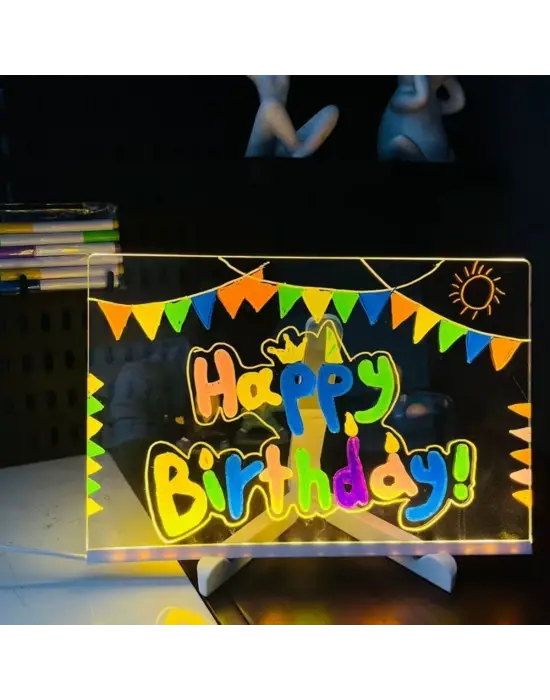 BUFFER® LED Işıklı Kendiliğinden Renkli Fosforlu Kalemli Dikdörtgen Yazı Panosu 20x30 cm