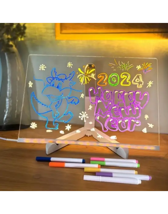 BUFFER® LED Işıklı Kendiliğinden Renkli Fosforlu Kalemli Dikdörtgen Yazı Panosu 20x30 cm