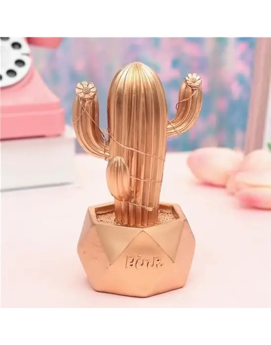 Omarı Sevimli Kaktüs Dekoratif Led Masa Lambası - Gold