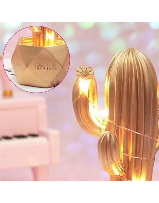 Omarı Sevimli Kaktüs Dekoratif Led Masa Lambası - Gold