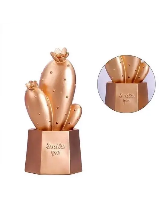 Omarı Led Işıklı Sevimli Kaktüs Dekoratif Gece Lambası Gold