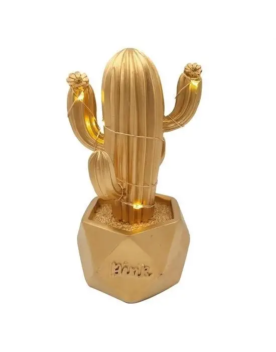 Omarı Sevimli Kaktüs Dekoratif Led Masa Lambası - Gold