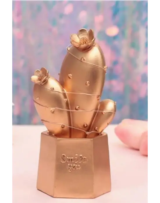 Omarı Led Işıklı Sevimli Kaktüs Dekoratif Gece Lambası Gold
