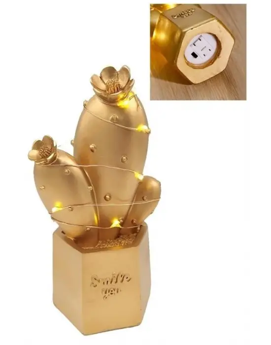 Omarı Led Işıklı Sevimli Kaktüs Dekoratif Gece Lambası Gold
