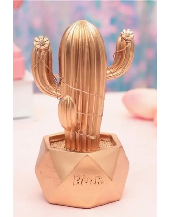 Omarı Sevimli Kaktüs Dekoratif Led Masa Lambası - Gold