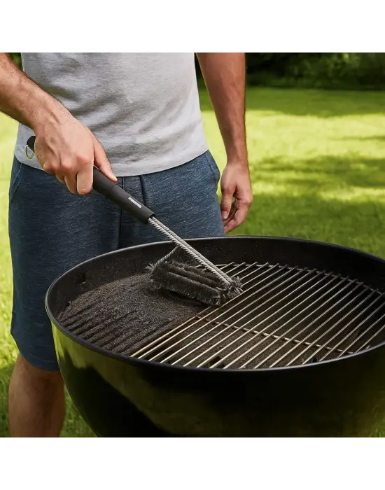 BUFFER® Mangal Izgara Temizleme Fırçası – Paslanmaz Çelik Telli, Uzun Saplı Grill Temizlik Aparatı Mangal Temizlik Fırçası