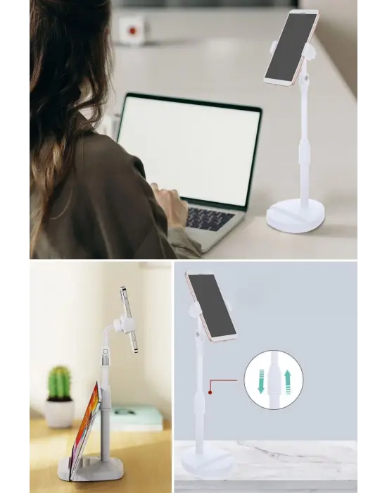 Omarı Pratik Masa Üstü Telefon Tutucu Standı Beyaz
