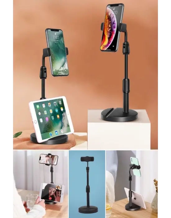 Omarı Masa Üstü Tablet ve Telefon Tutucu Stand - Siyah