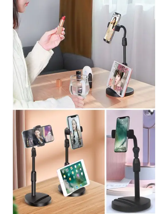 Omarı Masa Üstü Tablet ve Telefon Tutucu Stand - Siyah